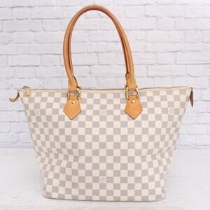 Louis Vuitton Saleya MM Damier Azur Tote White Shoulder Hobo Leather Purse A3541